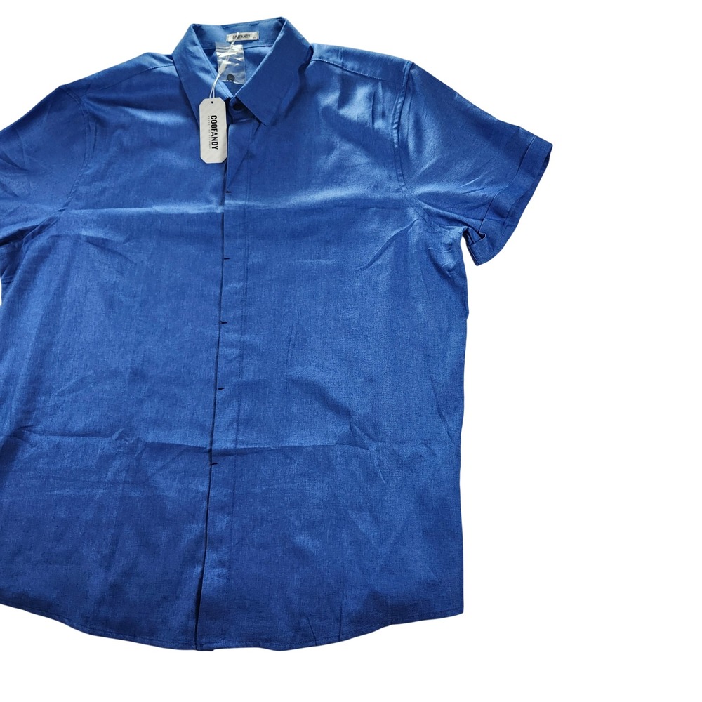 COOFANDY Button Down Shirt Men 2XL Blue New Short Sleeve Textured Hidden Placket - Picture 6 of 11